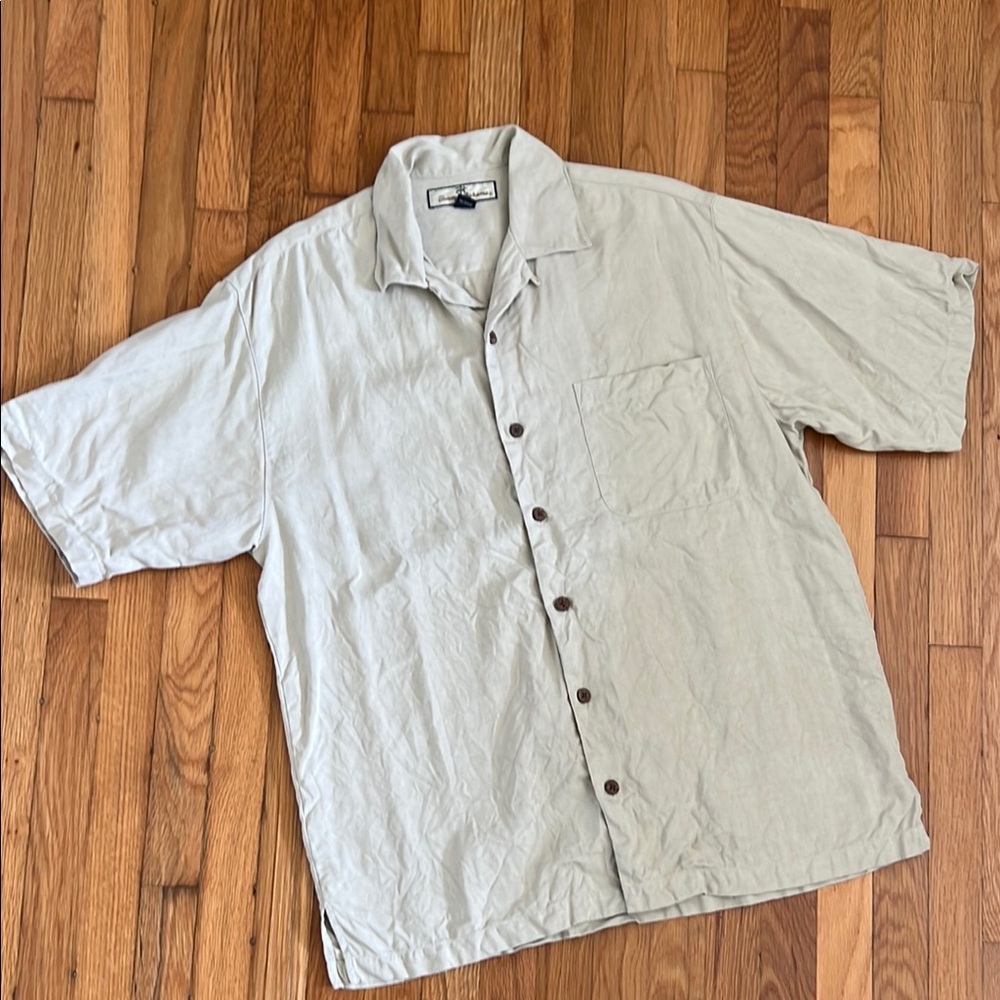 Tommy Bahama Shirt Mens S Green Short Sleeve 100% Silk Floral Island Tropical